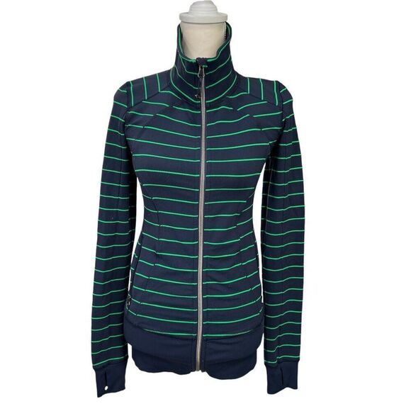 Lululemon Nice Asana Jacket Slalom Stripe Inkwell Green and Navy Size 6 - Picture 1 of 5